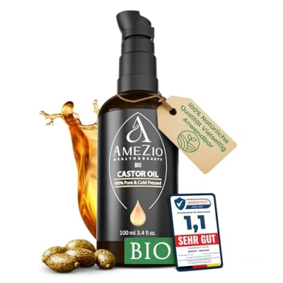 Abbildung von Rizinusöl Bio Kaltgepresst I für Haare, Gesicht, Körper, Haut, Wimpern, Augenbrauen, Bart, Nägel 100% rein und nachhaltig Natürlich Kosmetik Hautpflege Vegan Tierversuchsfrei 100 ml