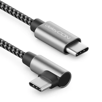 Abbildung von deleyCON 2m USB C Kabel 1x 90 Gewinkelt PD3.0 (60W Schnellladekabel) auf Ladekabel für iPhone 16 15 Pro Max Samsung Galaxy S25 S24 S23 S22 Pixel iPad MacBook Air Tablets Switch PS5
