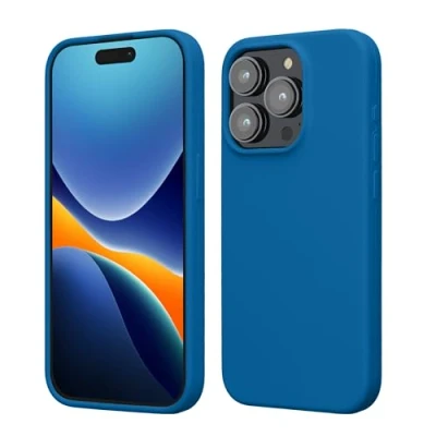 Abbildung von kwmobile Hülle für das iPhone 15 Pro Silikon Handy Case stoßfeste Handyhülle mit weicher Oberfläche Blue Reef