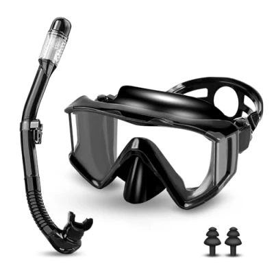 Abbildung von Schnorchelset Erwachsene,Taucherbrille Erwachsene mit Dry Schnorchel , wasserdichte Tauchmaske Anti Fog Leck,Mit gehärteter Glaslinse, Schnorchelsets für Schnorcheln und Tauchen (Schwarz)