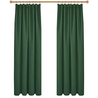 Abbildung von Deconovo Vorhang Blickdicht Kräuselband Gardinen Kinderzimmer Thermogardine, 229x168 cm(HöhexBreite), Waldgrün, 2er Set