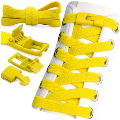 Abbildung von SULPO Elastische Schnürsenkel ohne Binden Flache Gummi Schnellverschluss, No Tie Sneakers für Erwachsene und Kinder 100 cm Lang, 2 Paare Gelb