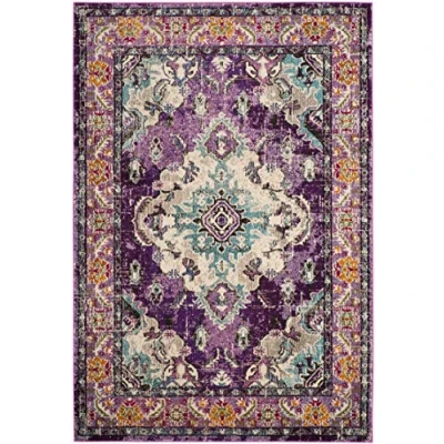 Abbildung von SAFAVIEH Boho Teppich für Wohnzimmer, Esszimmer, Schlafzimmer Monaco Collection, Kurzer Flor, Violett und Hellblau, 91 X 152 cm