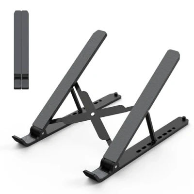 Abbildung von Tonmom Laptop Ständer, Faltbarer Notebook Höhenverstellbarer ABS+Silikon Laptopständer Belüftet Kühlung Halterung für MacBook Pro/Air, HP, Sony, Dell,alle 10 15,6 Laptops Schwarz