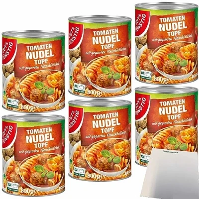 Abbildung von Gut&amp;Günstig Tomaten Nudeltopf mit Fleischbällchen 6er Pack (6x800g Dose) + usy Block