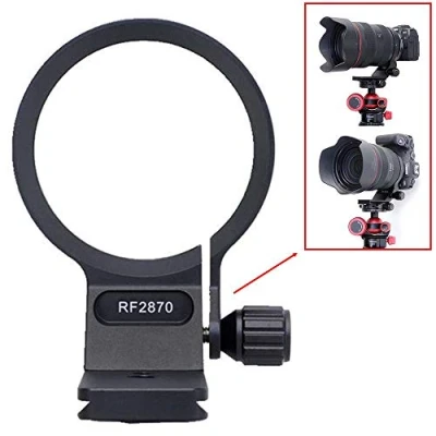 Abbildung von 74,5 mm Stativ Halterungsring Objektivkragen kompatibel mit Canon RF 2870 f/2L USM, Objektiv Halterung. Unterseite ist Arca Swiss Fit Schnellwechselplatte Schwalbenschwanz Rille