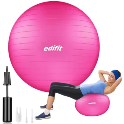 Abbildung von EDIFIT, Gymnastikball, 55, 65 und 75, Pezziball, Einschließlich Inflator, Pilates Ball, Sitzball, Pilates, Yoga Gymnastik (75cm, Rosa)
