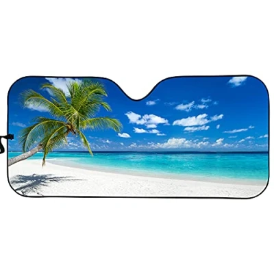 Abbildung von UOIMAG Hawaii Beach Print Windschutzscheibe Sonnenschutz für Auto, SUV, LKW, Auto Sonnenschutz, hält Ihr Fahrzeug kühl, Schutz, universell passend