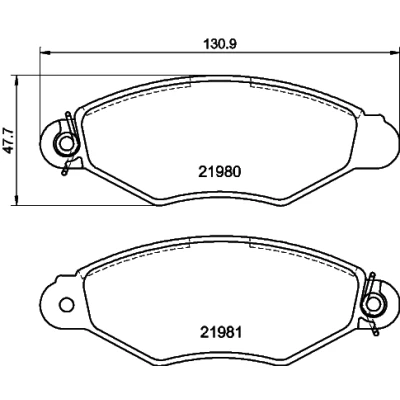 Abbildung von HELLA 8DB 355 019 301 Bremsbelagsatz inkl. Verschleißwarnkontakt mit Bremssattelschrauben Zubehör RENAULT: Kangoo I, I Rapid