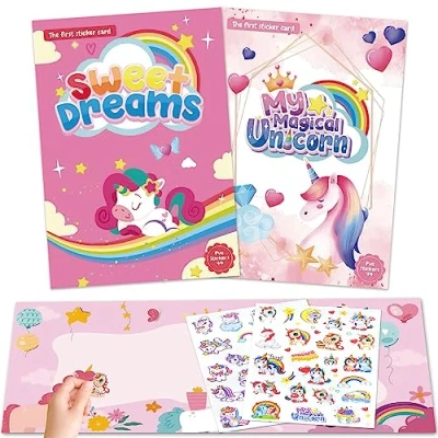Abbildung von AIRNOGO Wiederverwendbare Sticker Kinder 2 Einhorn Stickerheft für mit Aktivitäts Heften und Spaß Illustrationen, PVC Umplatziert Werden Set Kinder, Aufkleber ab 3+
