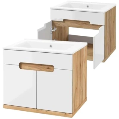 Abbildung von Deftrans Domodomo Badezimmerschrank mit Waschbecken, 60 x 51 45 cm weißer Unterschrank für Hängeschrank Badezimmer Keramik Waschbecken Set