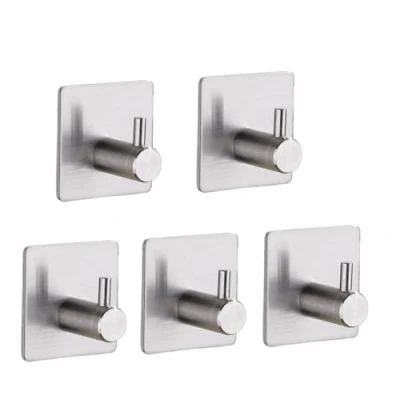 Abbildung von TECBULL Wandhaken Klebehaken aus Edelstahl, selbstklebend, Küche, Bad, Flur, Ankleide, Waschküche, Gästezimmer, WC, Badezimmer, Schlafzimmer, etc, (5 St), rostfrei durch hochwertiges Edelstahl