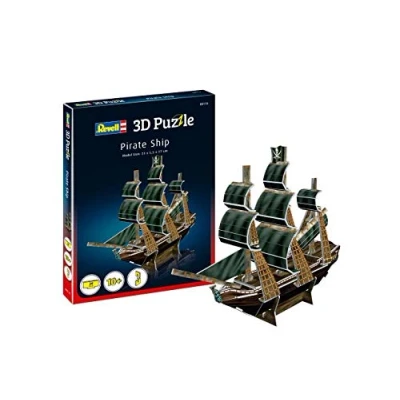 Abbildung von Revell 3D Puzzle 00115 Piratenschiff, Segelschiff mit der Totenkopfflagge Auto Die Welt in entdecken, Bastelspass für Jung und Alt, farbig