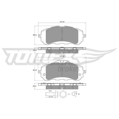 Abbildung von TOMEX brakes TX 18 38 Bremsbelagsatz Vorderachse nicht für Verschleißwarnanzeiger vorbereitet mit Bremssattelschrauben Zubehör PEUGEOT: 308 SW 2