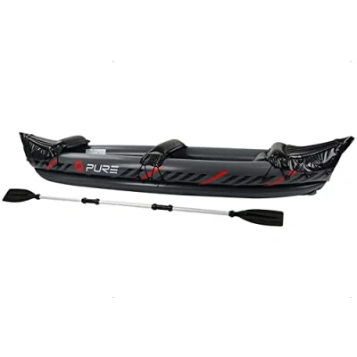 Abbildung von Pure4Fun aufblasbares Kajak 2 Personen Boot Set inklusive Aluminium Paddel, Reparatur Set, schwarz/rot, 325 x 81 53 cm, P4F150040