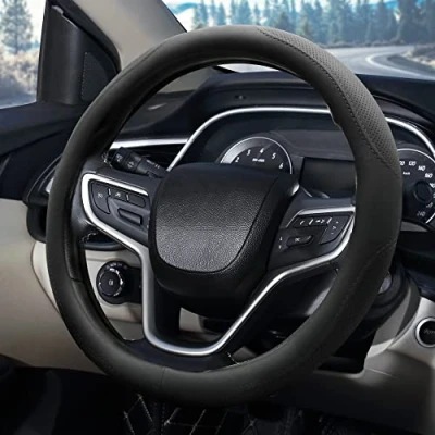 Abbildung von Pahajim Auto Lenkradbezug Leder Lenkradhülle Universal Anti Rutsch Steering Wheel Cover Gemütliche Atmungsaktive Lenkradschoner 38cm für Frauen und Männer (Schwarz)