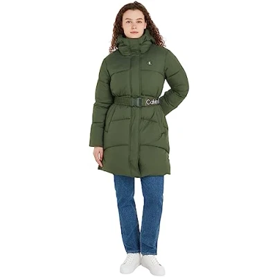 Abbildung von Calvin Klein Jeans LOGO BELT LONG Puffer Wintermantel, Damen, Größe: Medium, Thyme