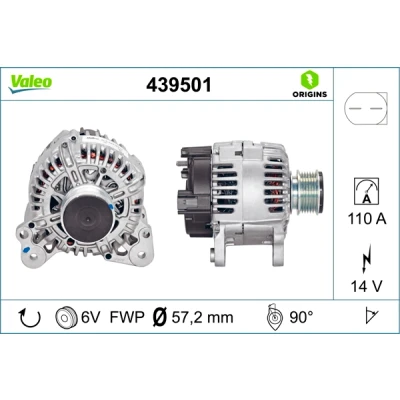 Abbildung von VALEO 439501 Lichtmaschine 14V 110A VOLKSWAGEN: Transporter 5 Bus, Golf Schrägheck, Kastenwagen, SKODA: Fabia 2 Schrägheck