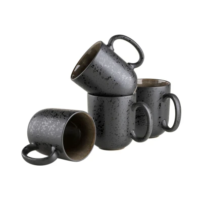 Abbildung von MÄSER Serie Niara, Modernes Kaffeebecher 4er Set mit aufregender Vintage Glasur, große Kaffeetassen aus Keramik, Steinzeug, Grau/Schwarz, 465