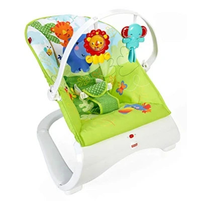 Abbildung von Fisher Price CJJ79 Comfort Curve Wippe Babyschaukel und Sitz mit, ab nehmbarem Spielbügel inkl. Tierspielzeug, 0 Monaten, max. 9 kg