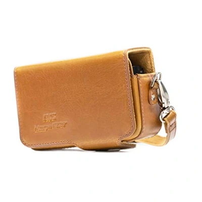 Abbildung von MegaGear MG282 Ledertasche mit Gürtelschlaufe für Sony DSC RX100M V, II, III, RX100 IV Hellbraun