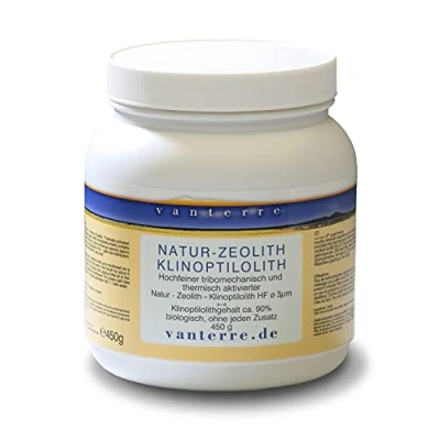 Abbildung von v a n t e r Wide Range Premium Natur Zeolith Klinoptilolith Pulver feinste Vermahlung ø 3 µm Tribomechanisch und Thermisch mikronisiert aktiviert. 450g