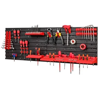 Abbildung von PAFEN Lagersystem 1152x390mm Stapelboxen Wandregal Schüttenregal 20 Halterungen, 3 x Werkzeughalter
