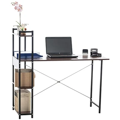 Abbildung von CLP Schreibtisch Poe I Bürotisch Mit Stauraum Computertisch Regalen Laptoptisch Im Industrial Look, Farbe:walnuss