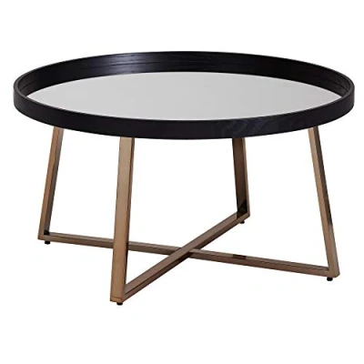 Abbildung von KADIMA DESIGN Couchtisch Rund Gold Wohnzimmertisch Spiegel Glas Beistelltisch Schwarz
