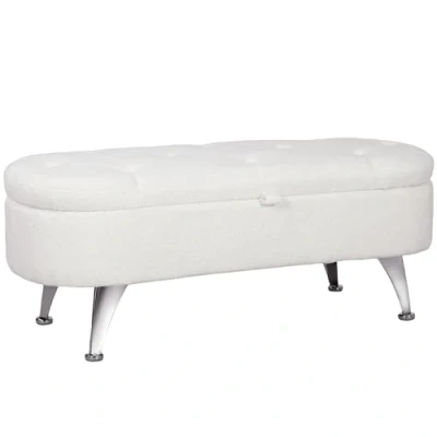 Abbildung von HOMCOM Sitzbank mit Stauraum, Polsterbank Deckel, Bettbank Teddysamtoptik, für Flur Schlafzimmer Wohnzimmer, Metallrahmen 114 x 47 46,5 cm Weiß