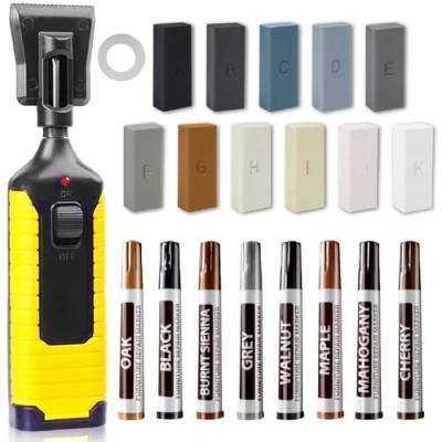 Abbildung von Laminat Reparaturset, Vinylboden Reparaturset Holz Parkett Reparaturset,Möbelmarker Hartwachs für PVC Bodenbelag, Holzkitt Vinylboden, Linoleum, Möbel Arbeitsplattet Reparatur set