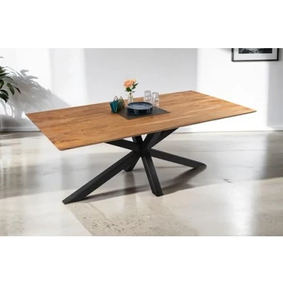Abbildung von SAM Esstisch 200 x 100 cm Dean, Massivholztisch Eiche, Schweizer Kante, Esszimmertisch mit Spider Gestell aus Metall Schwarz, pflegeleichter Holztisch