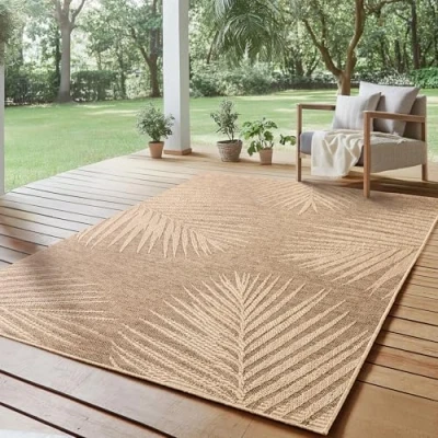 Abbildung von SIMPEX Indoor Outdoor Teppich Wetterfest pflegeleicht im natürlichen Jute Look, Sisal Wohnzimmer, Küche, Terrasse, Garten und Balkon, 140x200 cm