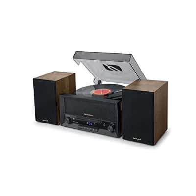 Abbildung von MUSE MT 120 MB Stereo Mikrosystem mit Lautsprechern, Plattenspieler, Radio, Bluetooth, USB, AUX, CD Holz/Schwarz
