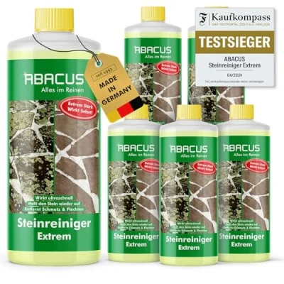 Abbildung von ABACUS Steinreiniger Extrem, Flechtenentferner, Intensiv außen Grünbelagentferner (Entfernt sofort Algen, Schmutz, Grünbelag und Flechten, [ 6x1000ml Extrem mit Sofortwirkung)