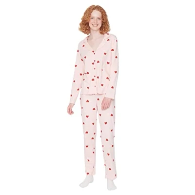 Abbildung von Trendyol Damen 2er Pack Herz Lange Ärmel Lounge/Zuhause Tailliert Pyjama Set