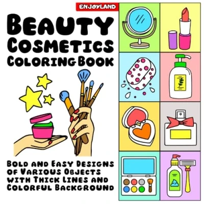 Abbildung von Enjoyland Beauty Cosmetics Coloring Book Bold and Easy Designs of Various Objects with Thick Lines Colorful Background: Simple Illustrations ... &amp; for Adults Kids)