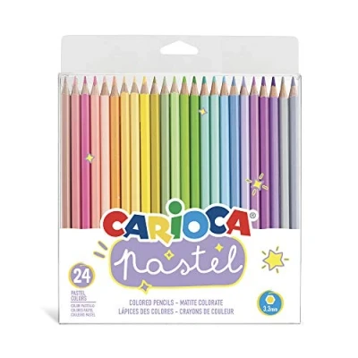 Abbildung von CARIOCA Pastel Buntstifte Set, sechseckige Buntstifte, Holzstifte mit Spitze für Kinder und Erwachsene, verschiedene Farben, 24 Stück