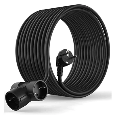 Abbildung von MutecPower 15 Meter Schuko Verlängerungskabel Mit 3 Fach Steckdosen 90 abgewinkelt EU Schutzkontaktstecker und Schutzkontaktkupplungen bis 250V 50Hz 16A IP20 15m Schwartz