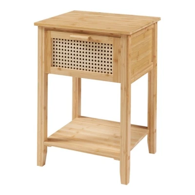 Abbildung von [en.casa] Nachttisch Leirfjord Beistelltisch mit Schublade und Ablagefach Nachtkommode Nachtschrank Wohnzimmertisch 60 x 40 35 cm Sofatisch Nachtkonsole Nebentisch aus Bambus Natur