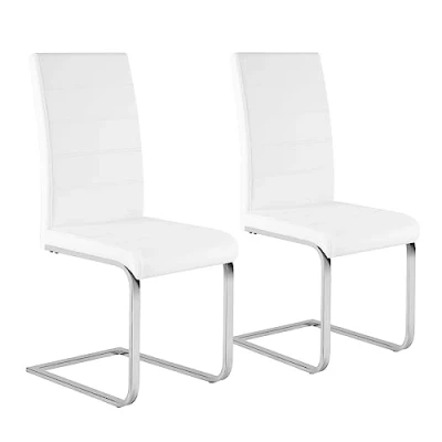 Abbildung von WOLTU Esszimmerstühle 2er Set, Schwingstuhl, Freischwinger Stuhl, Küchenstuhl, Polsterstuhl, mit hoher Rückenlehne, Kunstleder, für Esszimmer Esstisch Küche Wohnzimmer Büro, Weiß, BH378ws 2