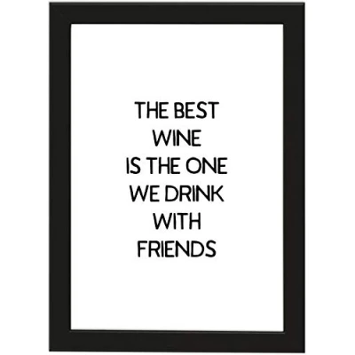 Abbildung von PICSonPAPER Poster DIN A4, gerahmt mit schwarzem Bilderrahmen, Geschenk, Geschenkidee, Geburtstagsgeschenk, Rahmen, Kunstdruck, Typographie (Wine Friends)