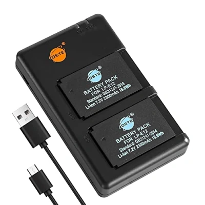 Abbildung von DSTE 2PCS LP E12(2300mAh/7.2V) Batterie Ladegerät Compatible für EOS M,EOS M2,EOS M10,EOS 100D,EOS Rebel SL1,EOS Kiss X7,EOS M50,M100,M200(M200 Specs),EOS M,PowerShot SX70 Digital Kamera