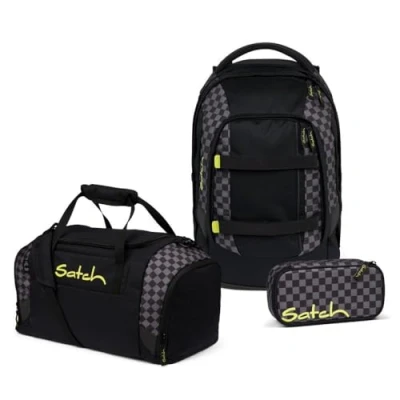 Abbildung von Satch Schulranzen Schulrucksack Set PACK Dark Skate 3 teilig (3 teilig), Laptop Fach, Your Size System,