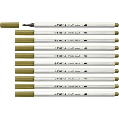 Abbildung von Premium Filzstift mit Pinselspitze für variable Strichstärken STABILO Pen 68 brush 10er Pack schlammgrün