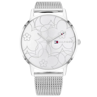 Abbildung von Tommy Hilfiger Analog Quarzuhr für Damen mit Silbernes Edelstahl Mesh Gliederarmband 1782365