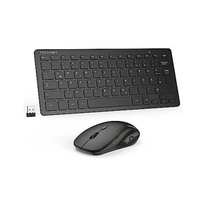 Abbildung von TECKNET Kabelloses Tastatur Maus Set, Deutsch QWERTZ Layout, 2.4 GHz Funk Mini Mouse, 15m Reichweite Verbindung, Wireless Leise Funktastatur mit für PC, Laptop, Smart TV, Schwarz