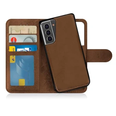 Abbildung von MyGadget Flip Case für Samsung Galaxy S21 Plus [ abnehmbare Magnet Hülle ] Handyhülle aus Kunstleder Klapphülle mit Kartenfach Schutzhülle in Braun