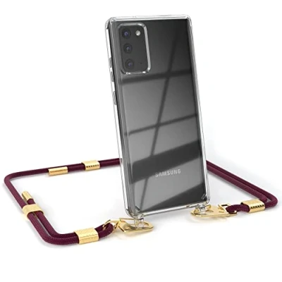 Abbildung von EAZY CASE kombinierbare Handyketten kompatibel mit Samsung Galaxy Note 20 / 5G, Transparente Silikon Hülle rundem Umhängeband, Abnehmbarer Karabiner, zum Umhängen, Beere Clips Gold