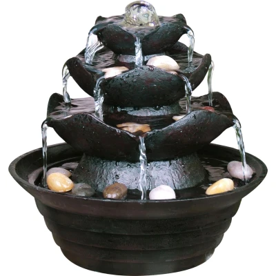 Abbildung von dobar® Design Tischbrunnen 96410e Zimmerbrunnen dreistufig in Steinoptik Kleiner Springbrunnen Dekoratives Wasserspiel für Wohnzimmer/Büro/Indoor Zierbrunnen 22,2 x 20,6 cm Schwarz